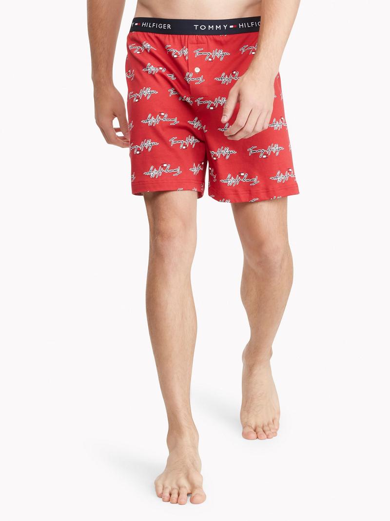 Férfi Tommy Hilfiger Signature knit boxer Boxers Piros | HU 1347XYU